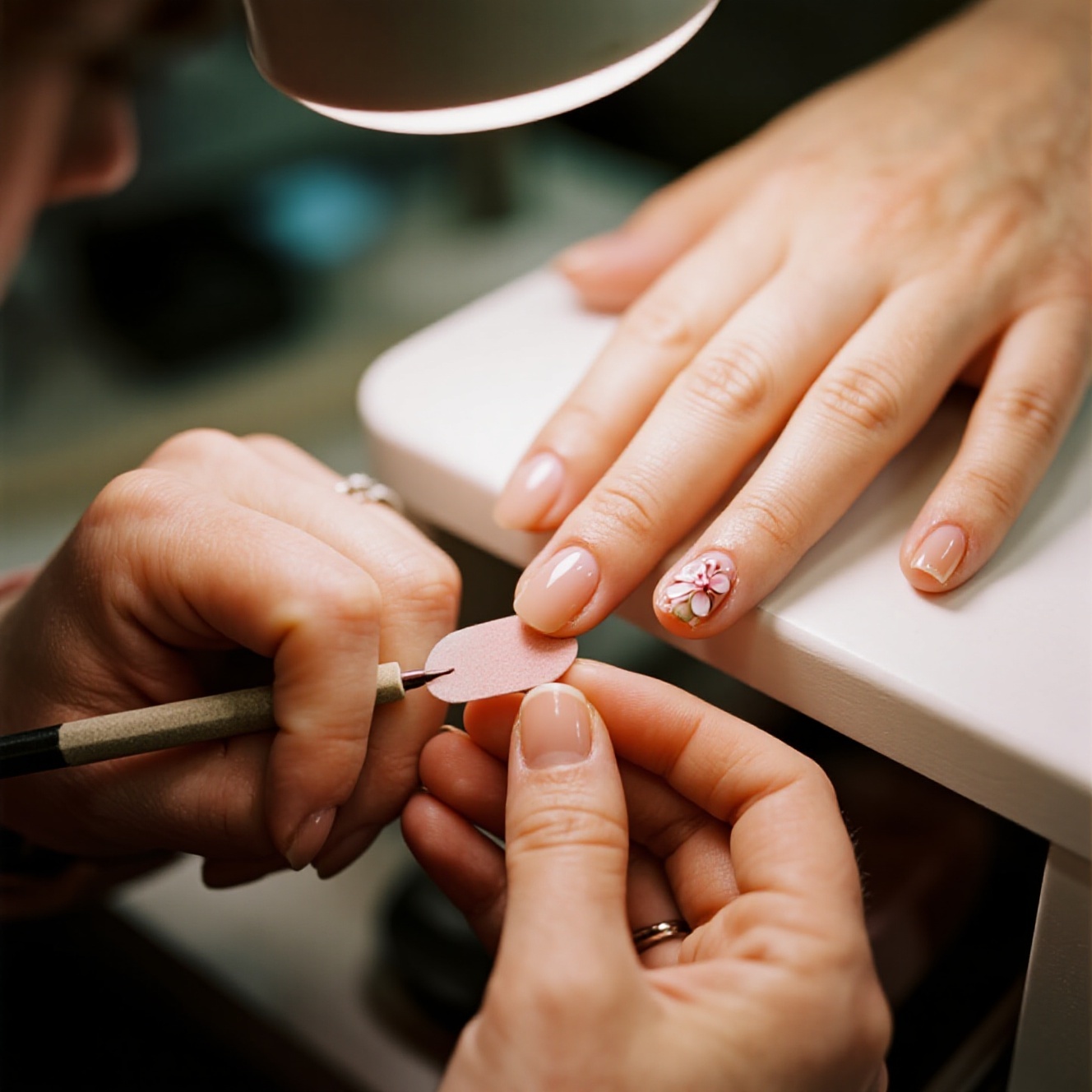 Close-up nail artistry under shadow-free LED beauty lamp with high CRI