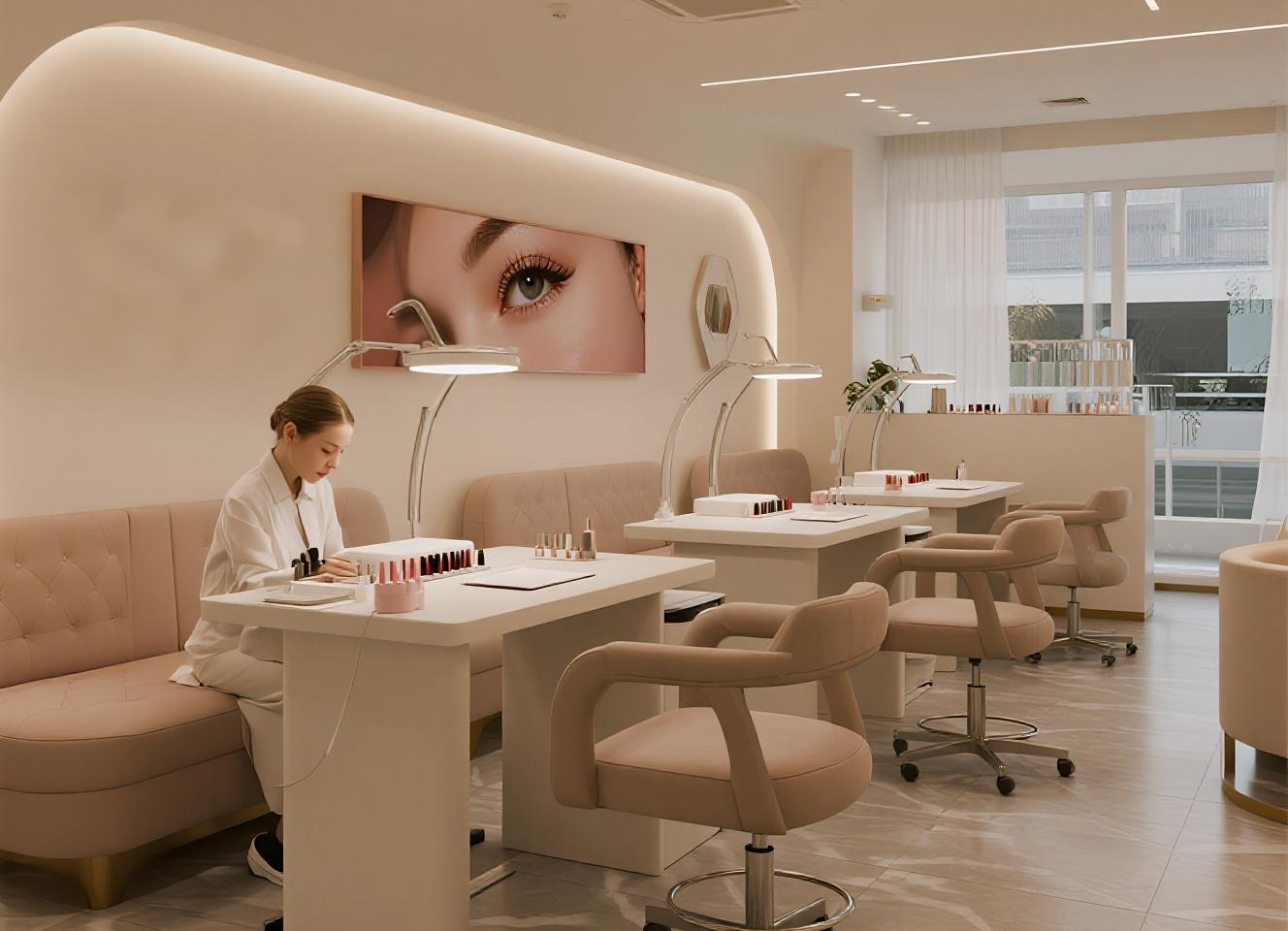 Modern beauty salon with professional LED beauty lights for nails and lashes