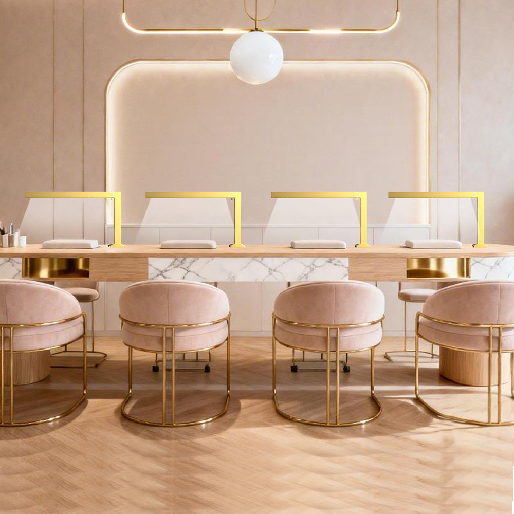 Fixed nail salon workstation with integrated half moon lighting