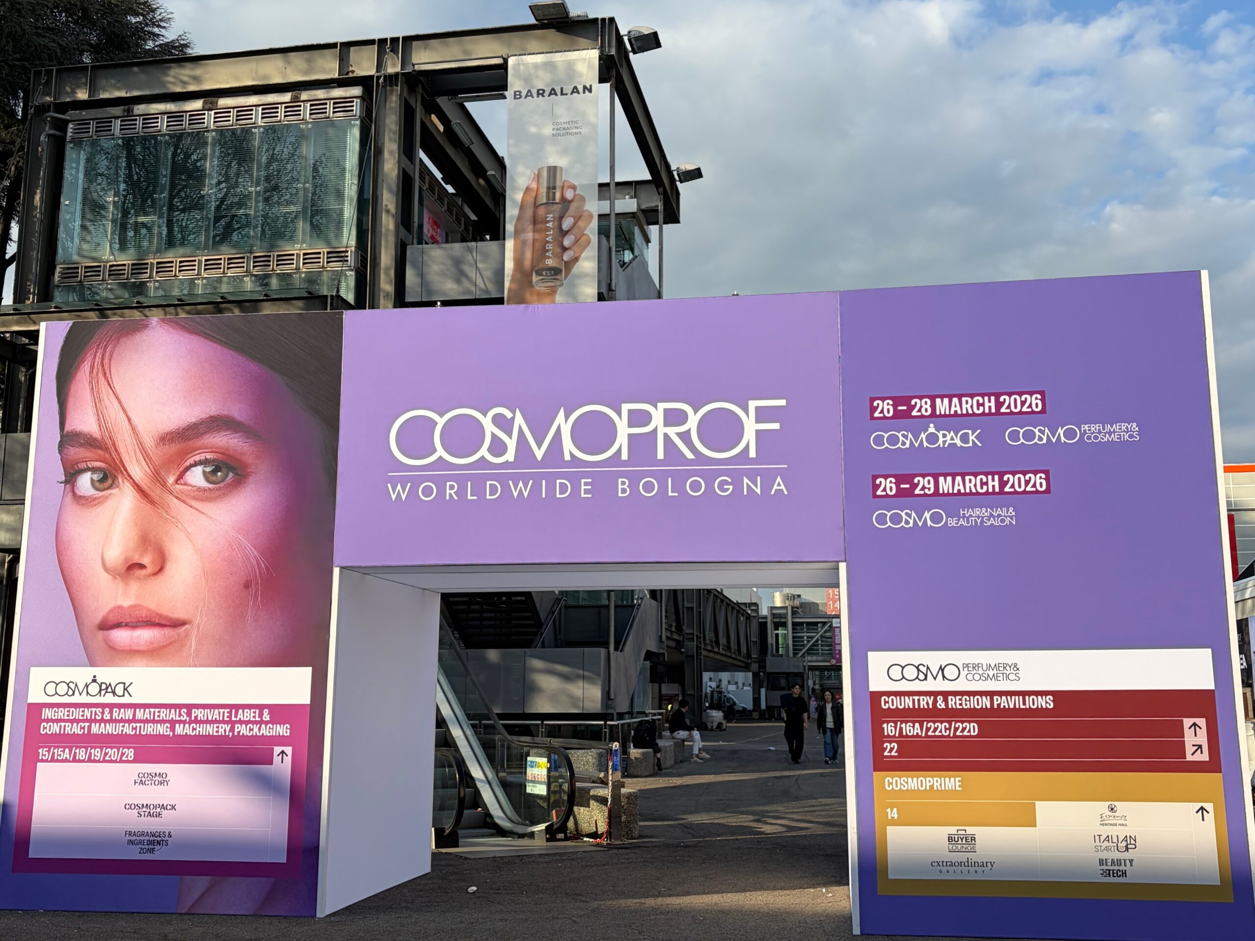 Cosmoprof Bologna entrance with the official event signage