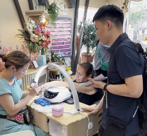 FENGSHANG team visiting a professional nail salon in the United States before Cosmoprof North America 2026