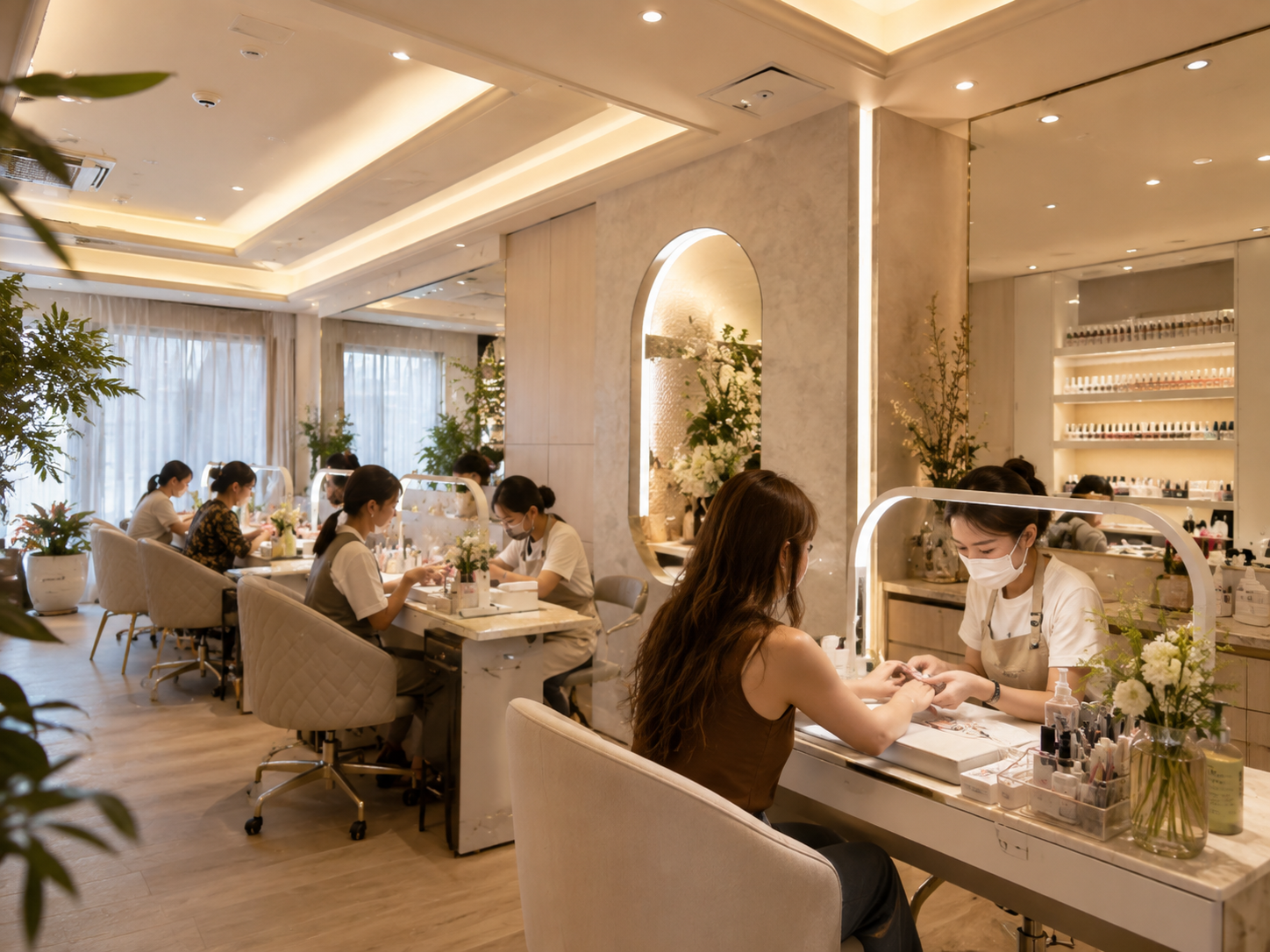 Professional nail salon lighting design with comfortable workspace illumination