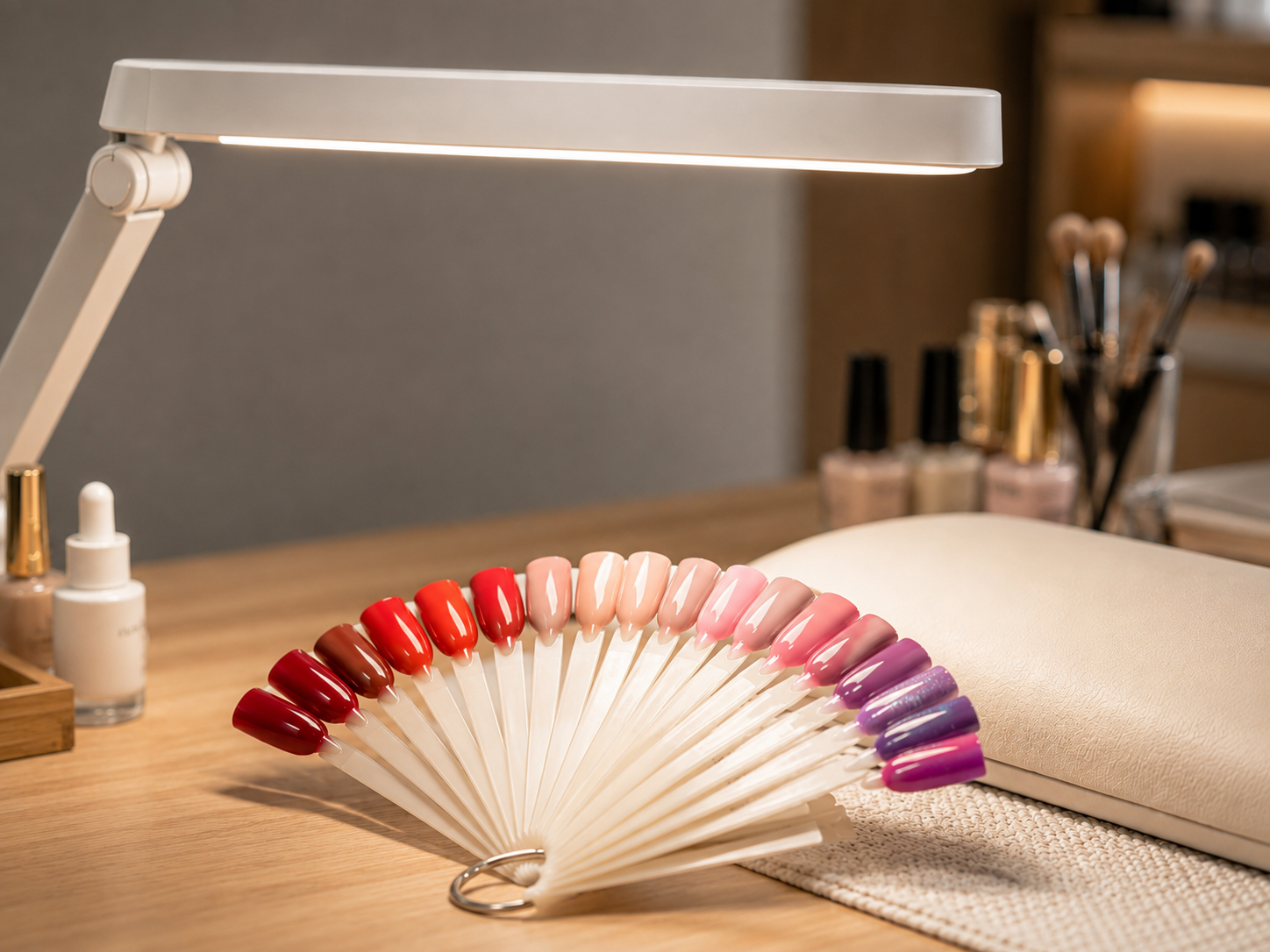 High CRI nail lamp illuminating manicure color samples